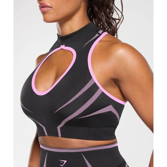 Gymshark Womens Apex Lift Seamless Crop Top M Body Fit Purple Black NWOT - Picture 1 of 8